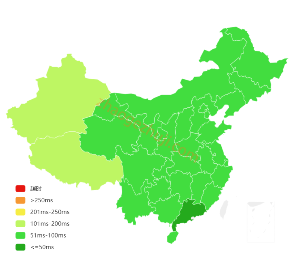 新加坡VPS国内各省网络延迟分布地图